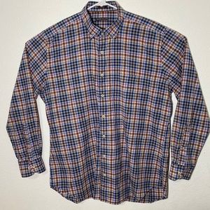 Peter Millar Men XL Blue Brown Plaid LS Button Up